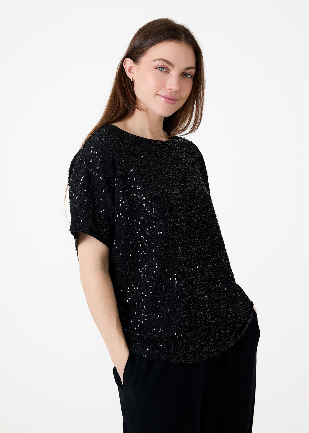 Sequin Jersey Batwing Top