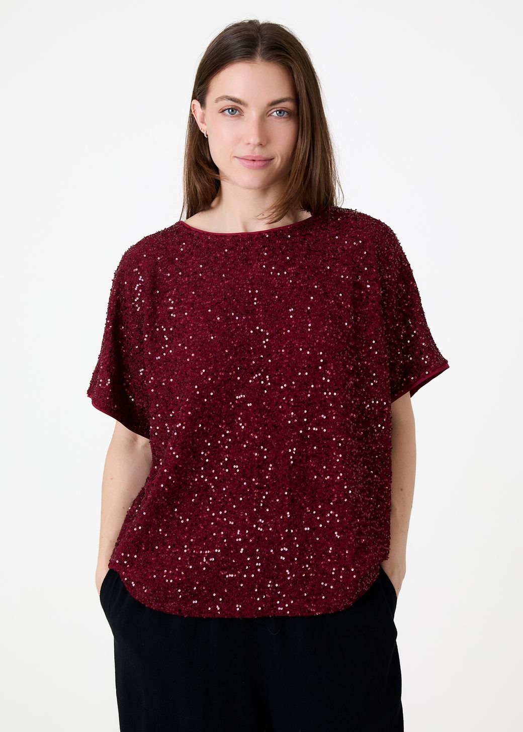 Sequin Jersey Batwing Top