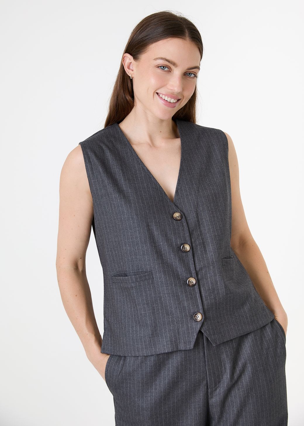Simple Pinstripe V Neck Waistcoat