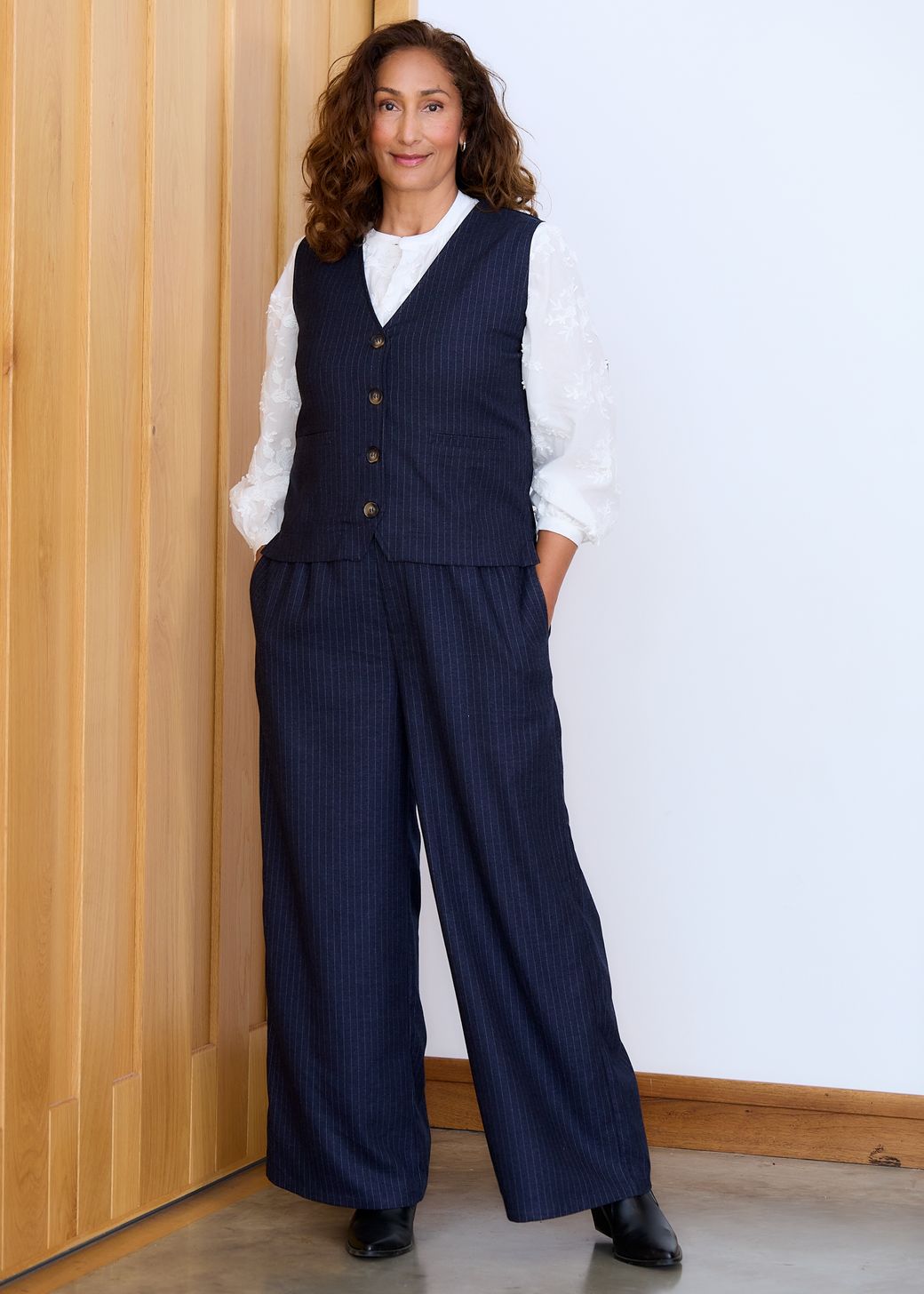 Simple Pinstripe V Neck Waistcoat