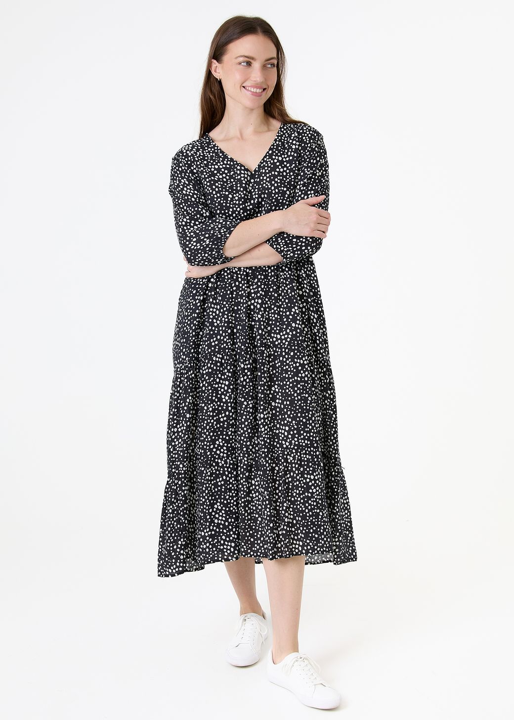Mixed Ditsy Spot Tiered Dress