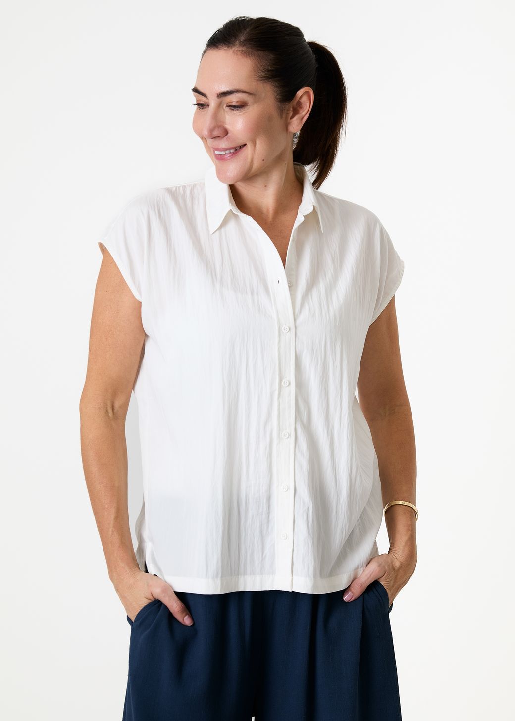 Cap Sleeve Button Through Shirt