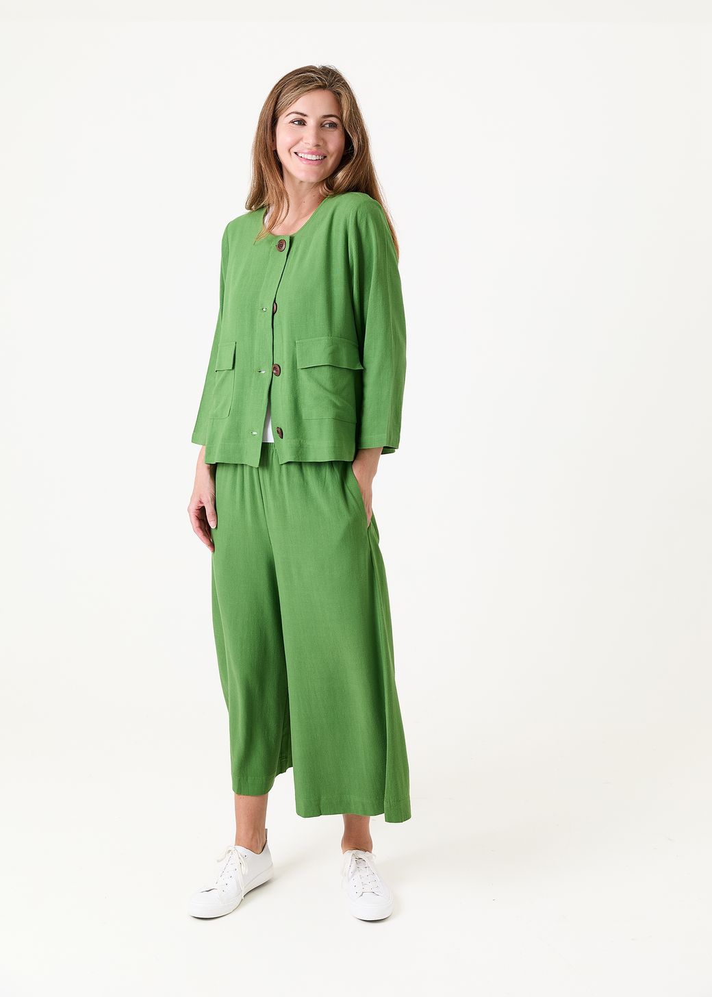 Linen Viscose Elastic Waist Culottes