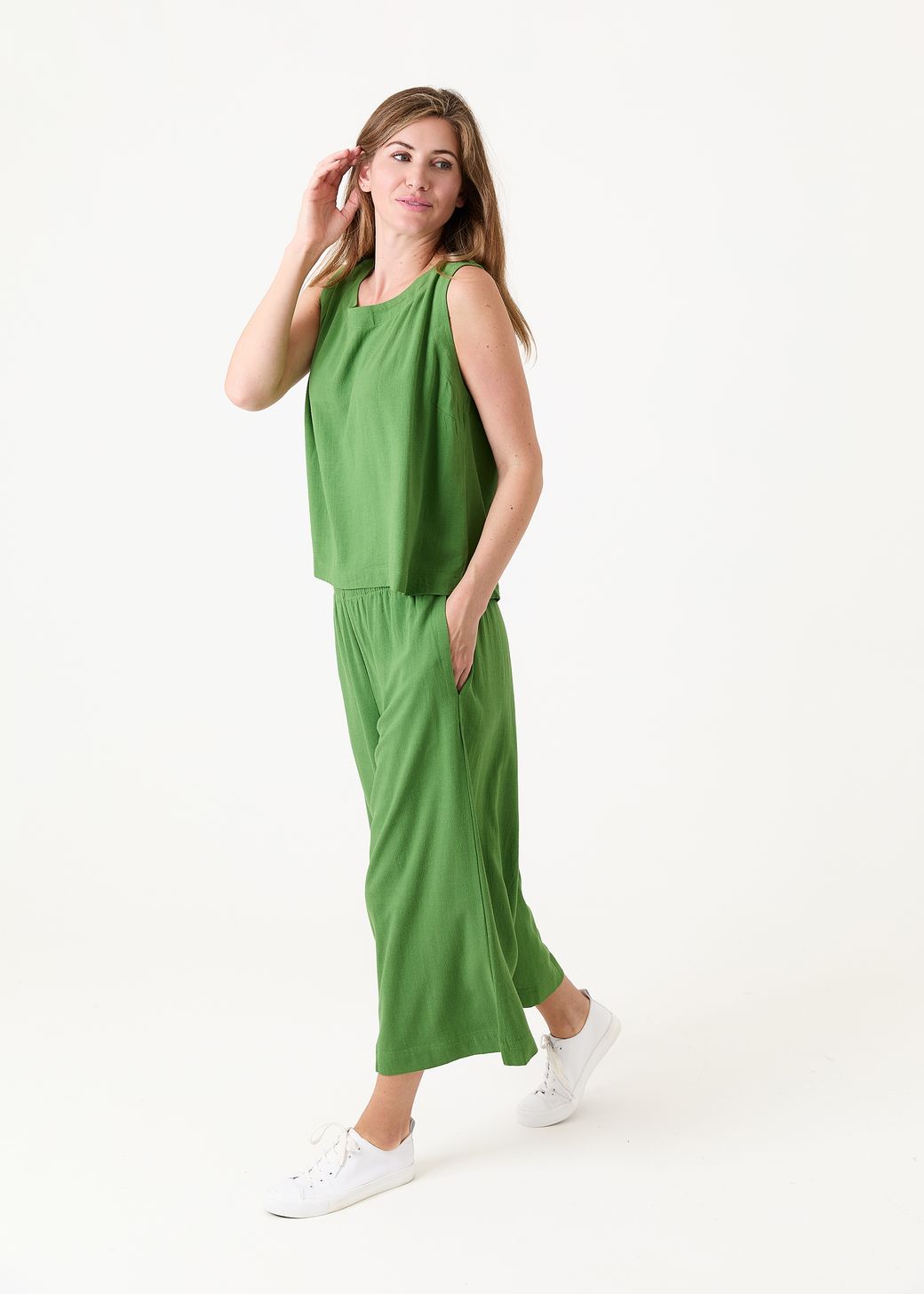 Linen Viscose Elastic Waist Culottes