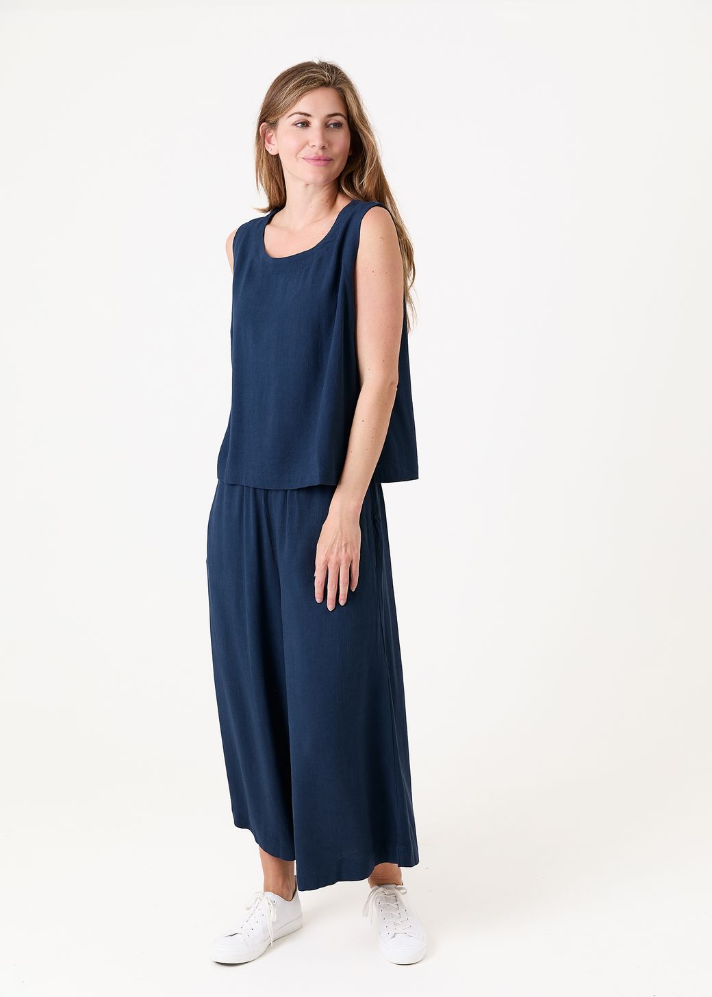 Linen Viscose Elastic Waist Culottes
