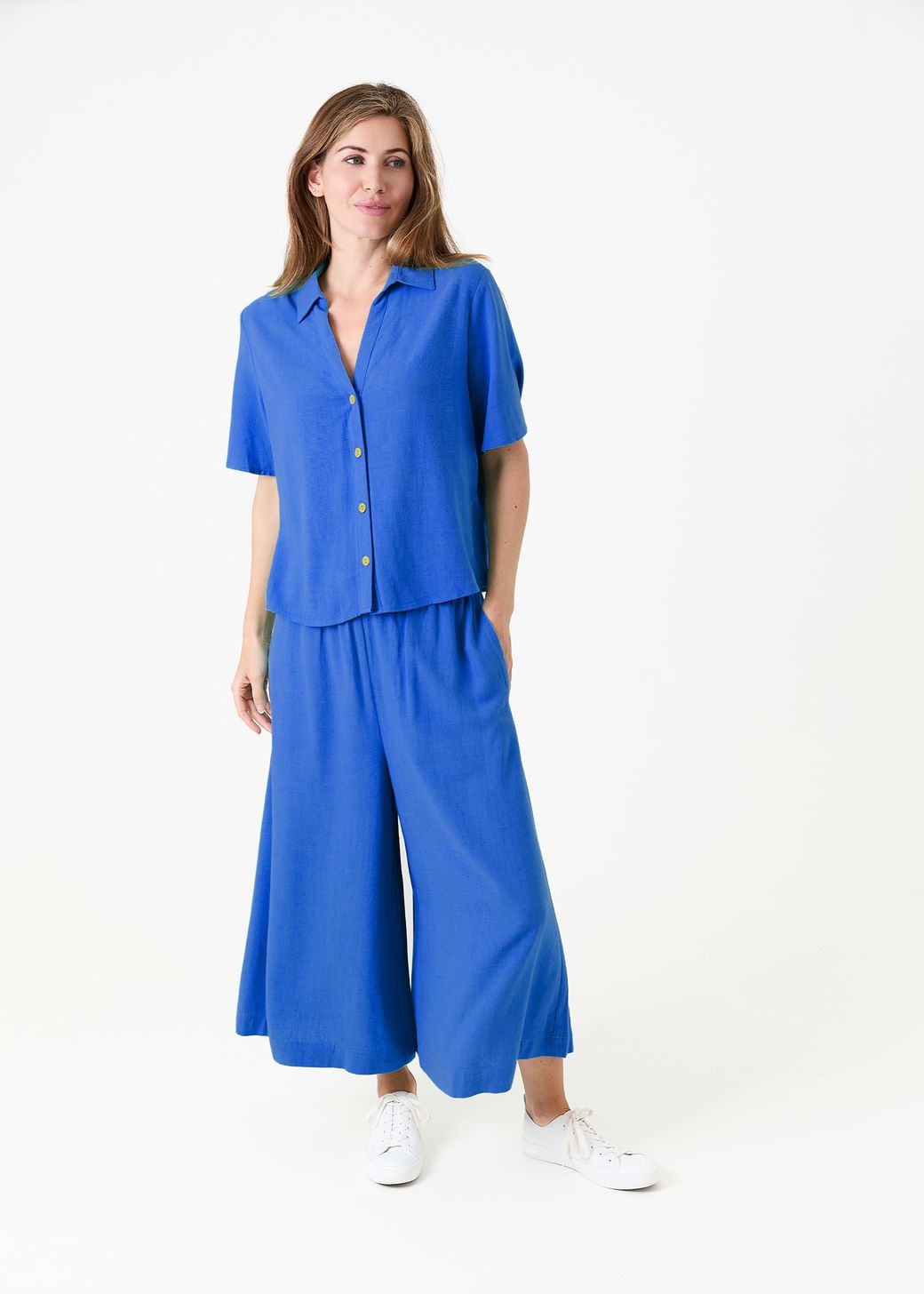 Linen Viscose Elastic Waist Culottes