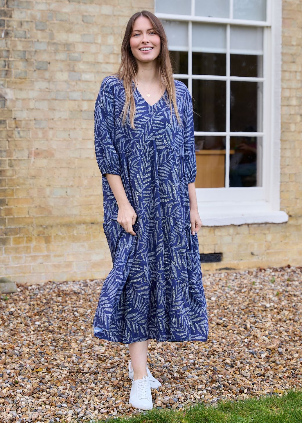 Dotty Tropical Palm Tiered Dress