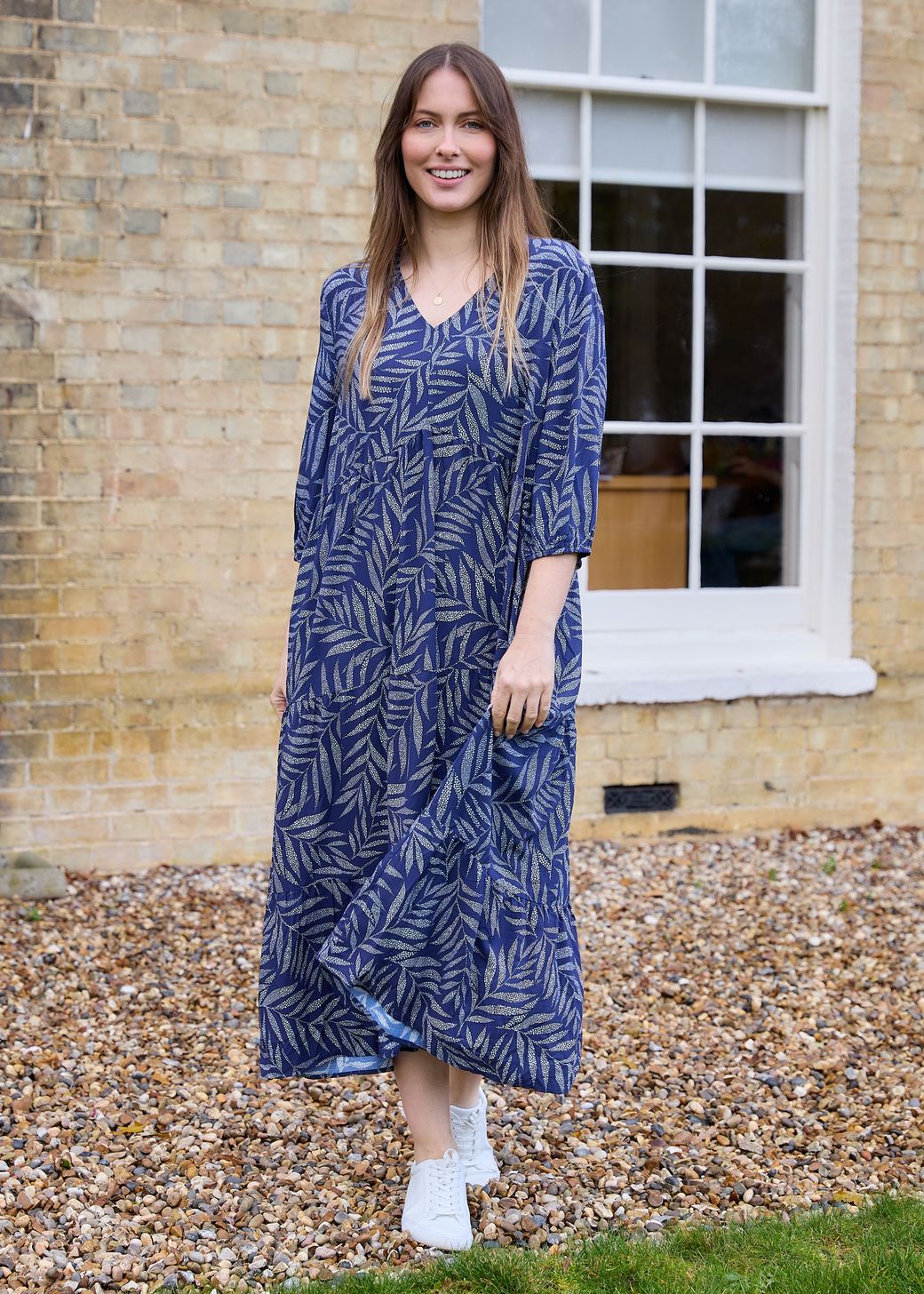 Dotty Tropical Palm Tiered Dress
