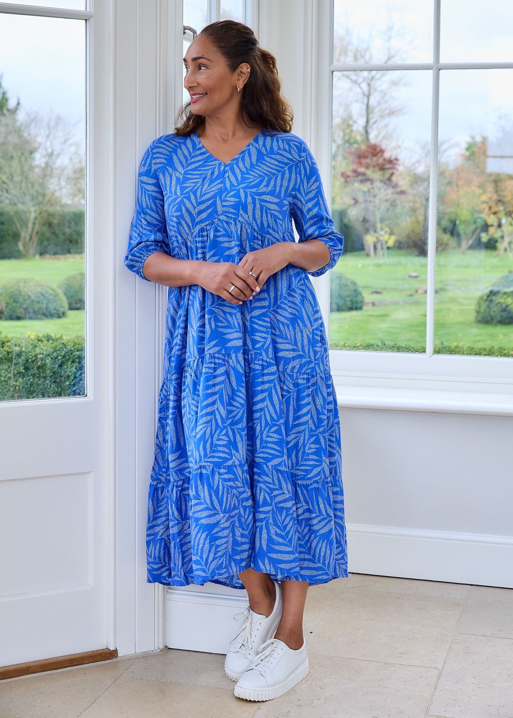 Dotty Tropical Palm Tiered Dress