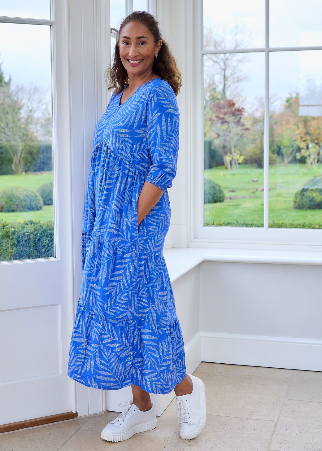 Dotty Tropical Palm Tiered Dress