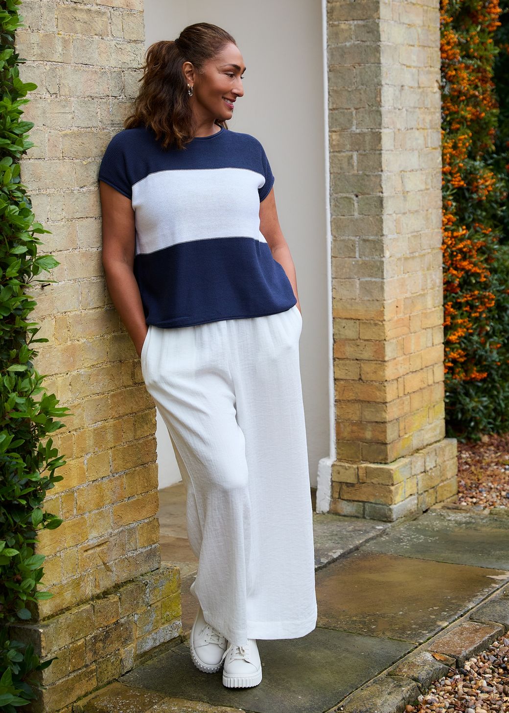 Cotton Mix Block Stripe Sleeveless Jumper