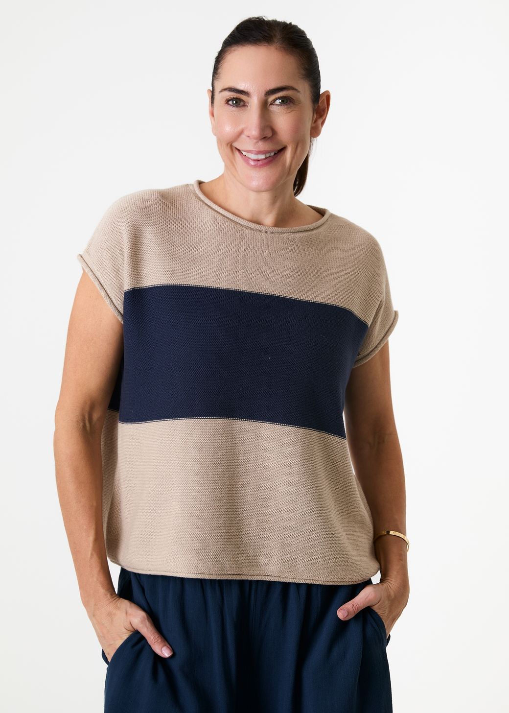 Cotton Mix Block Stripe Sleeveless Jumper