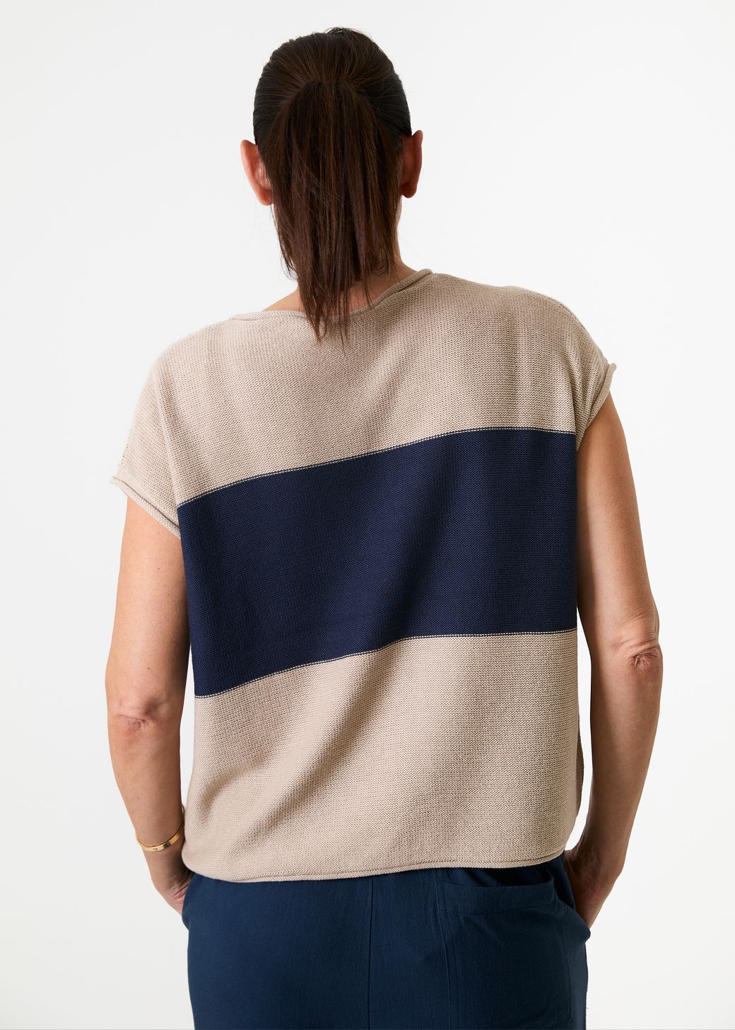 Cotton Mix Block Stripe Sleeveless Jumper