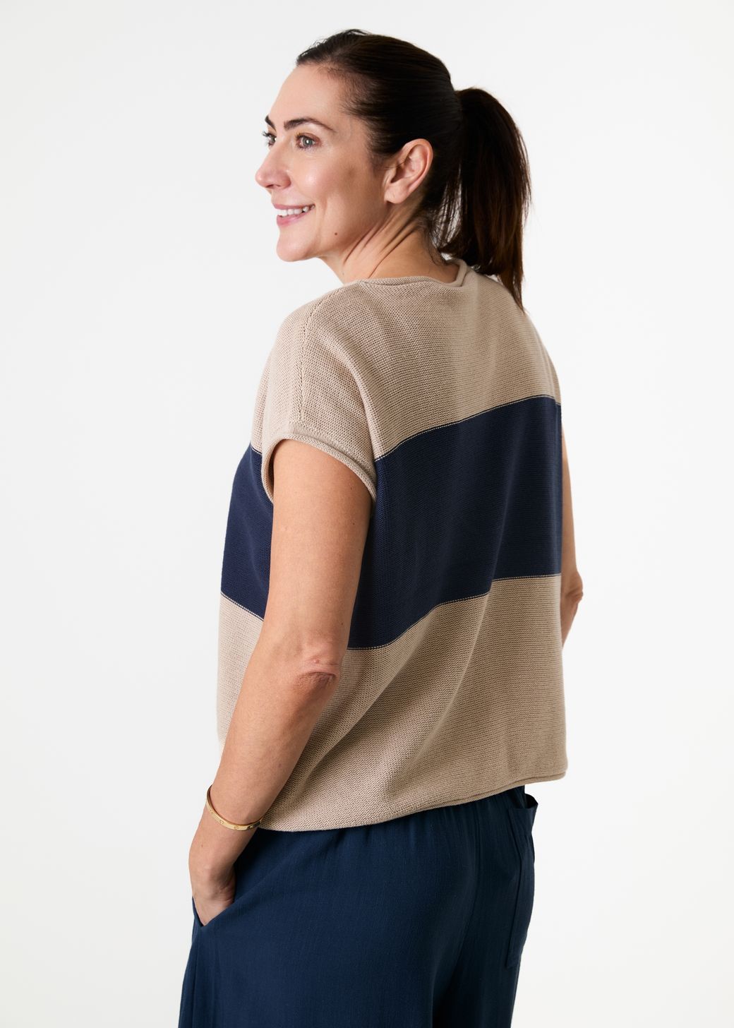 Cotton Mix Block Stripe Sleeveless Jumper