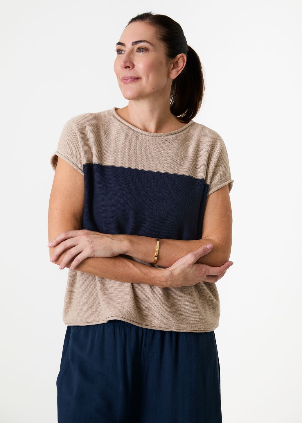 Cotton Mix Block Stripe Sleeveless Jumper