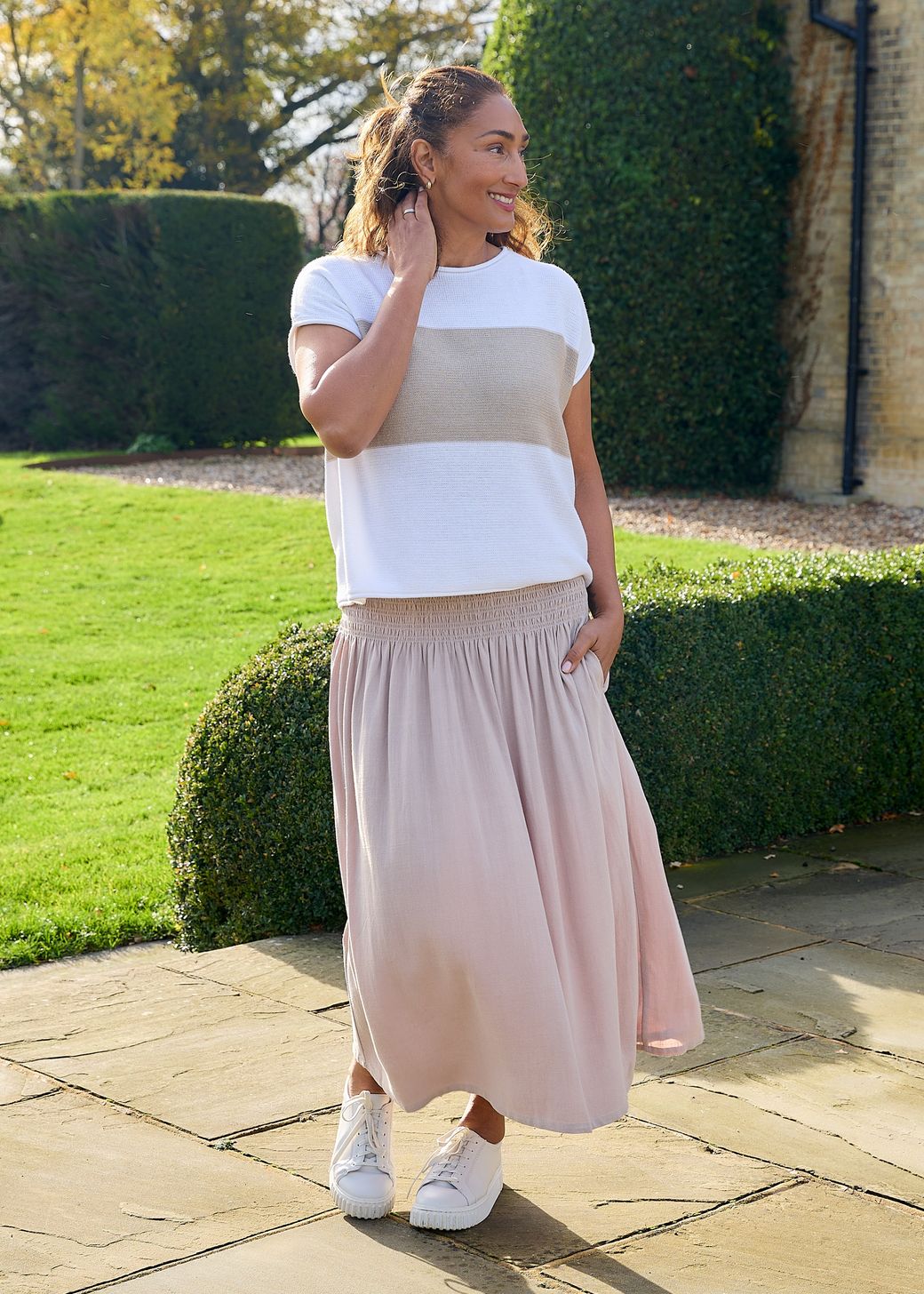 Cotton Mix Block Stripe Sleeveless Jumper
