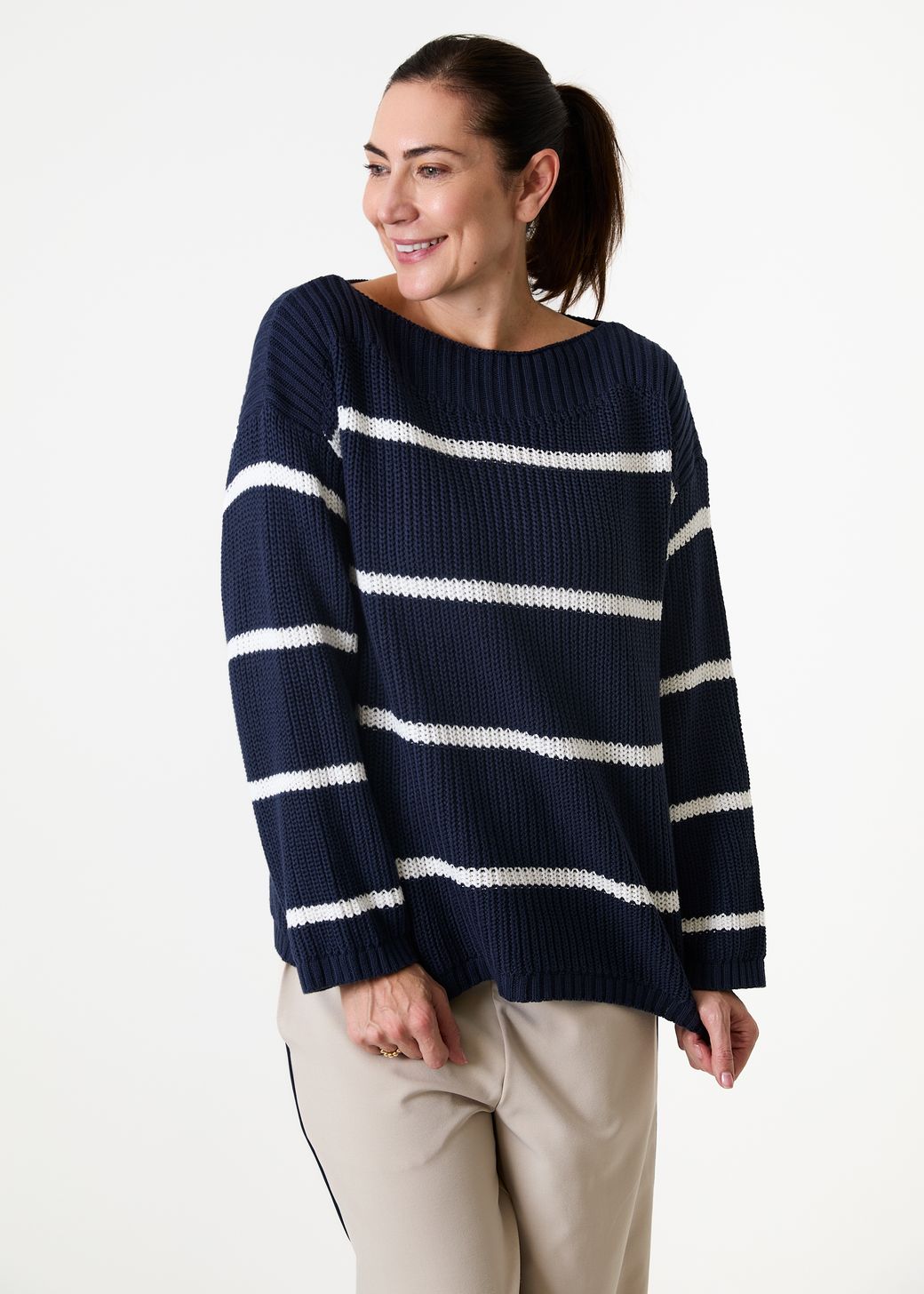 Cotton Mix Boat Neck Stripe Jumper
