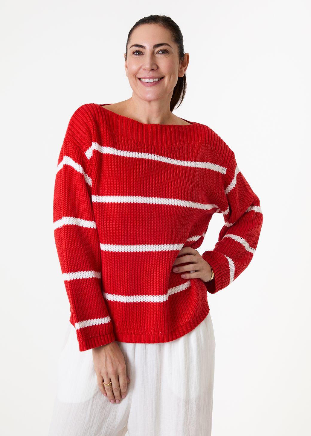 Cotton Mix Boat Neck Stripe Jumper