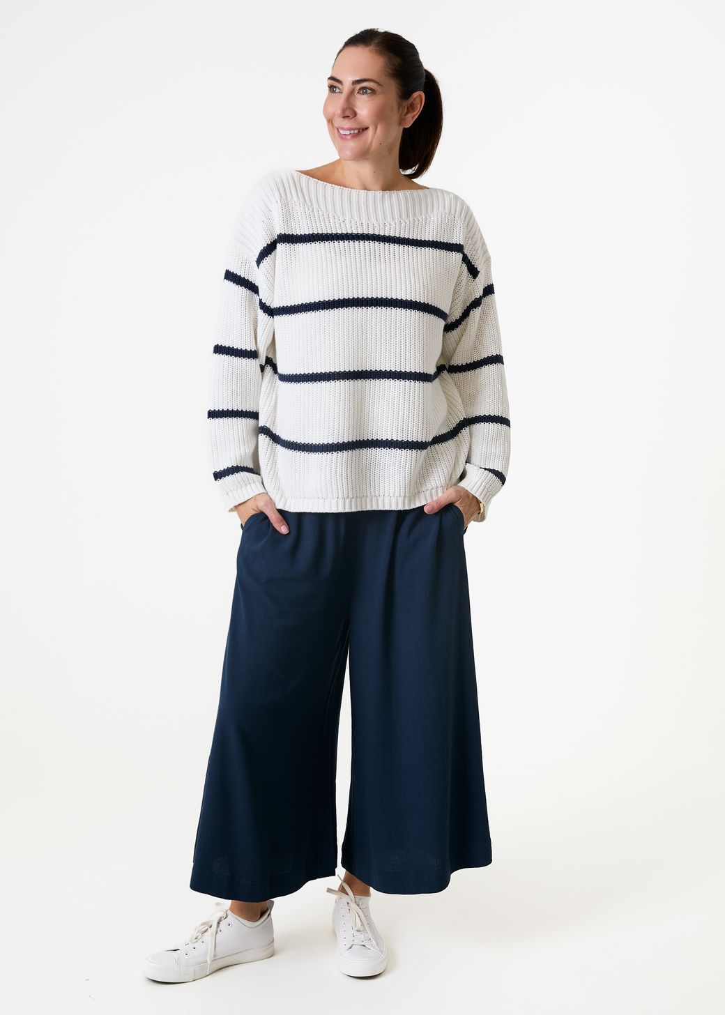 Cotton Mix Boat Neck Stripe Jumper