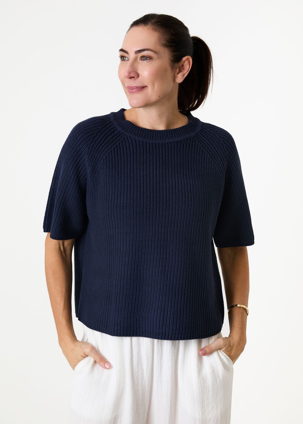 Cotton Mix Rib Short Sleeve Raglan Jumper
