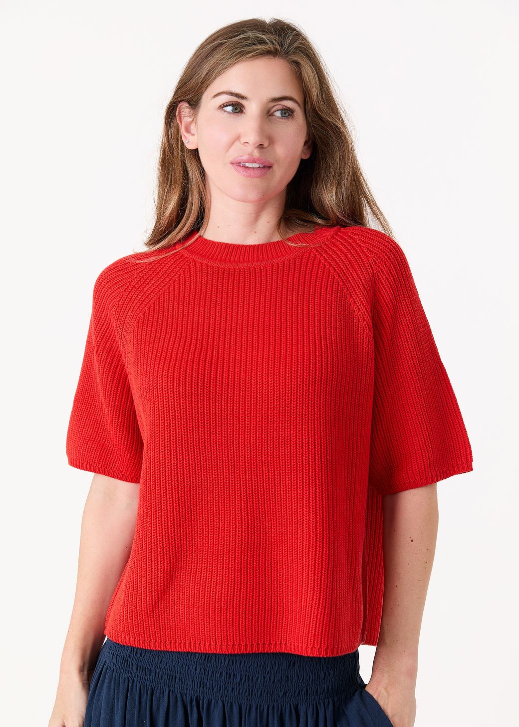 Cotton Mix Rib Short Sleeve Raglan Jumper