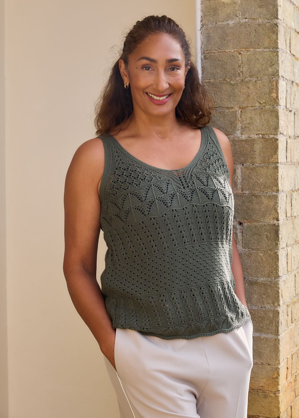 Cotton Mix Pointelle v Neck Vest Top