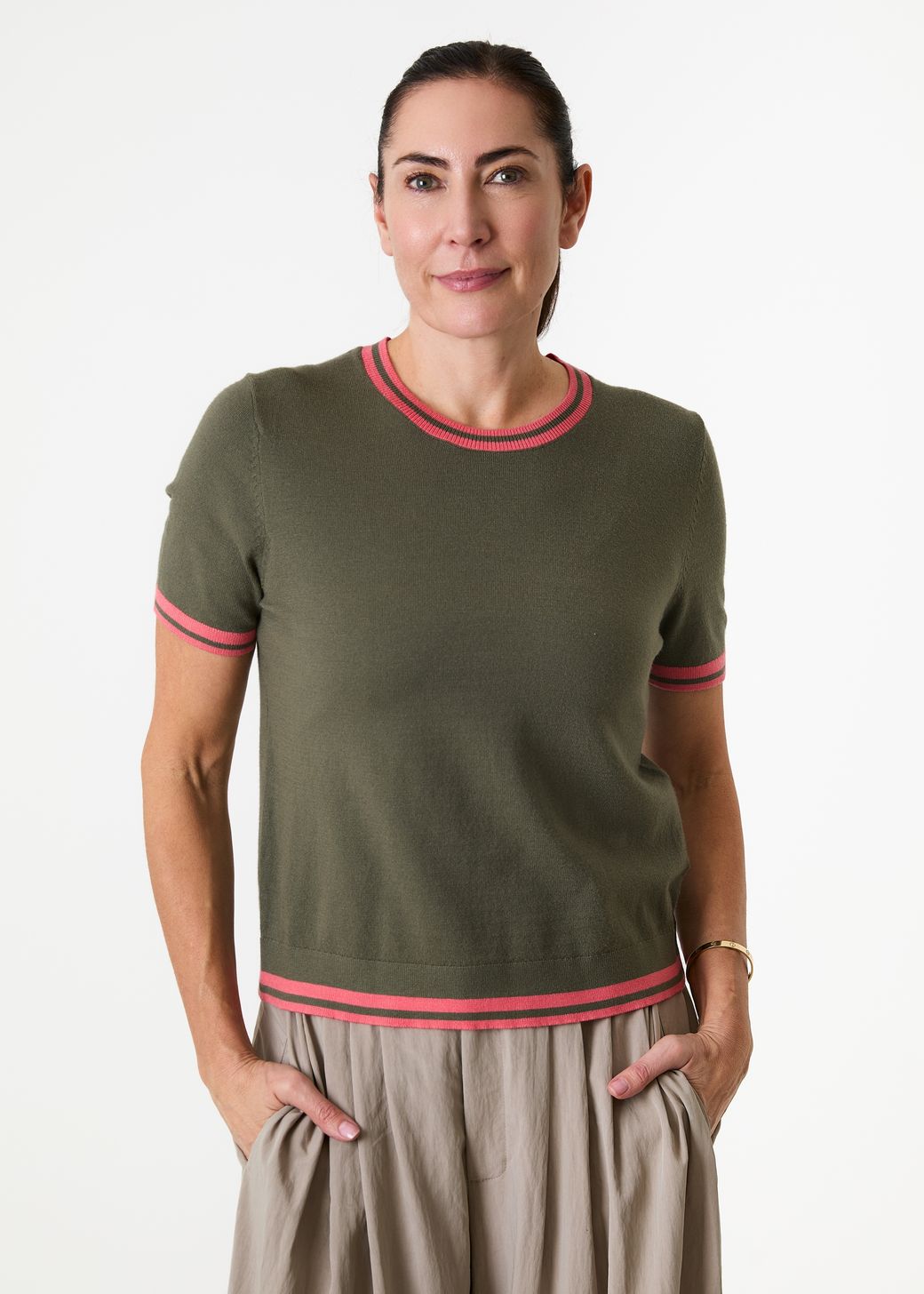 Cashmere Like Crew Neck Tipped Detail Jumper