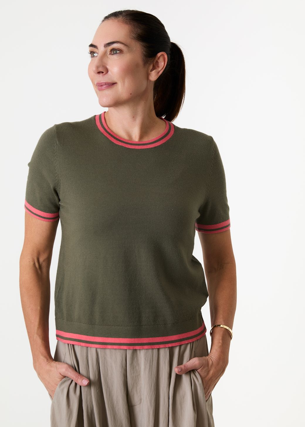 Cashmere Like Crew Neck Tipped Detail Jumper