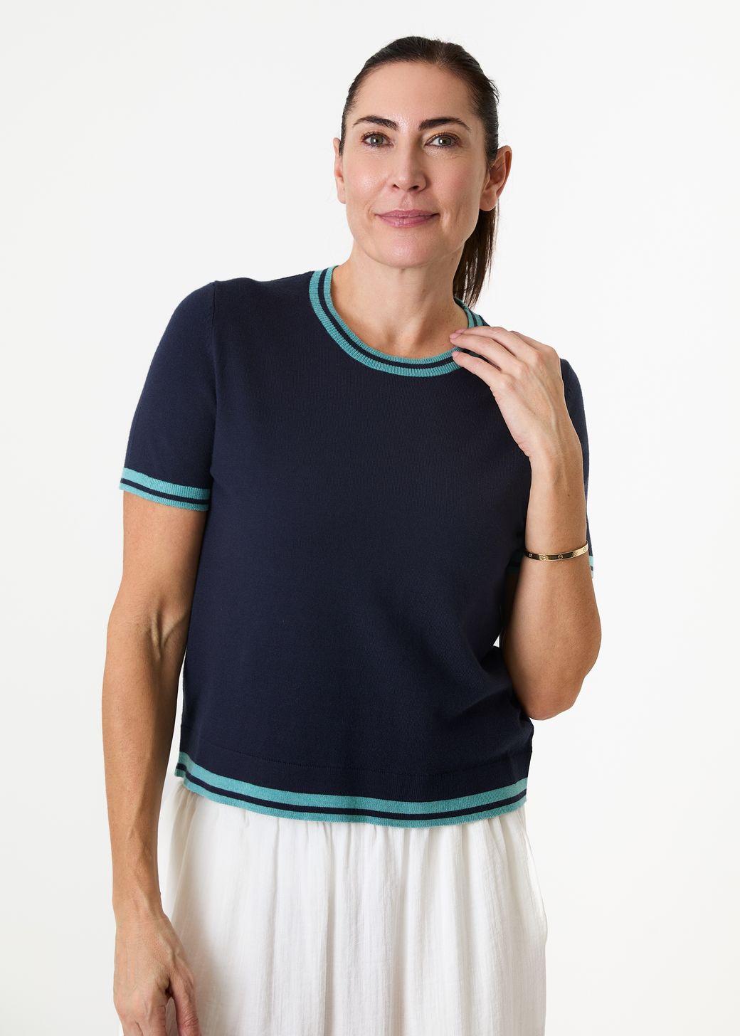 Cashmere Like Crew Neck Tipped Detail Jumper
