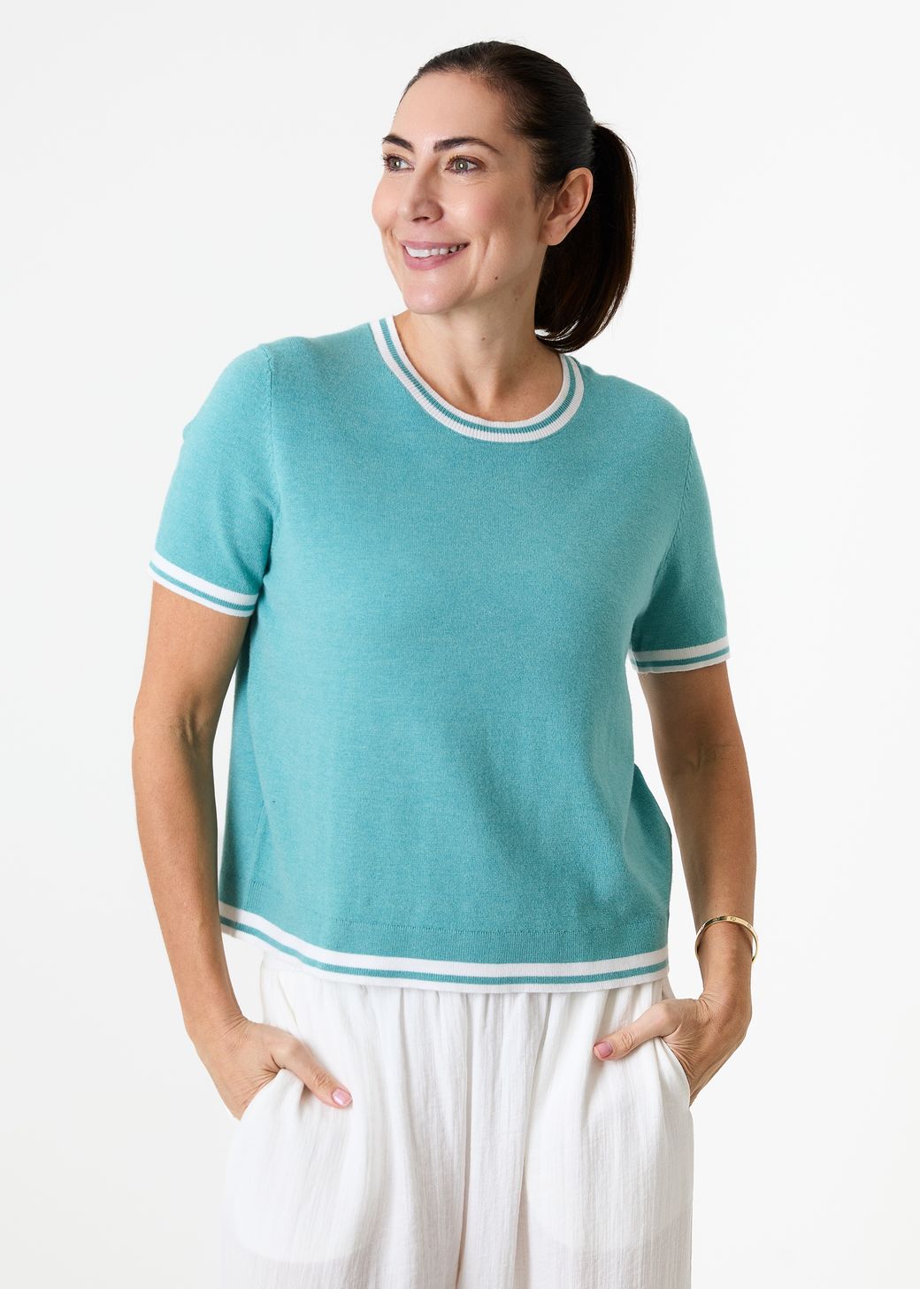 Cashmere Like Crew Neck Tipped Detail Jumper
