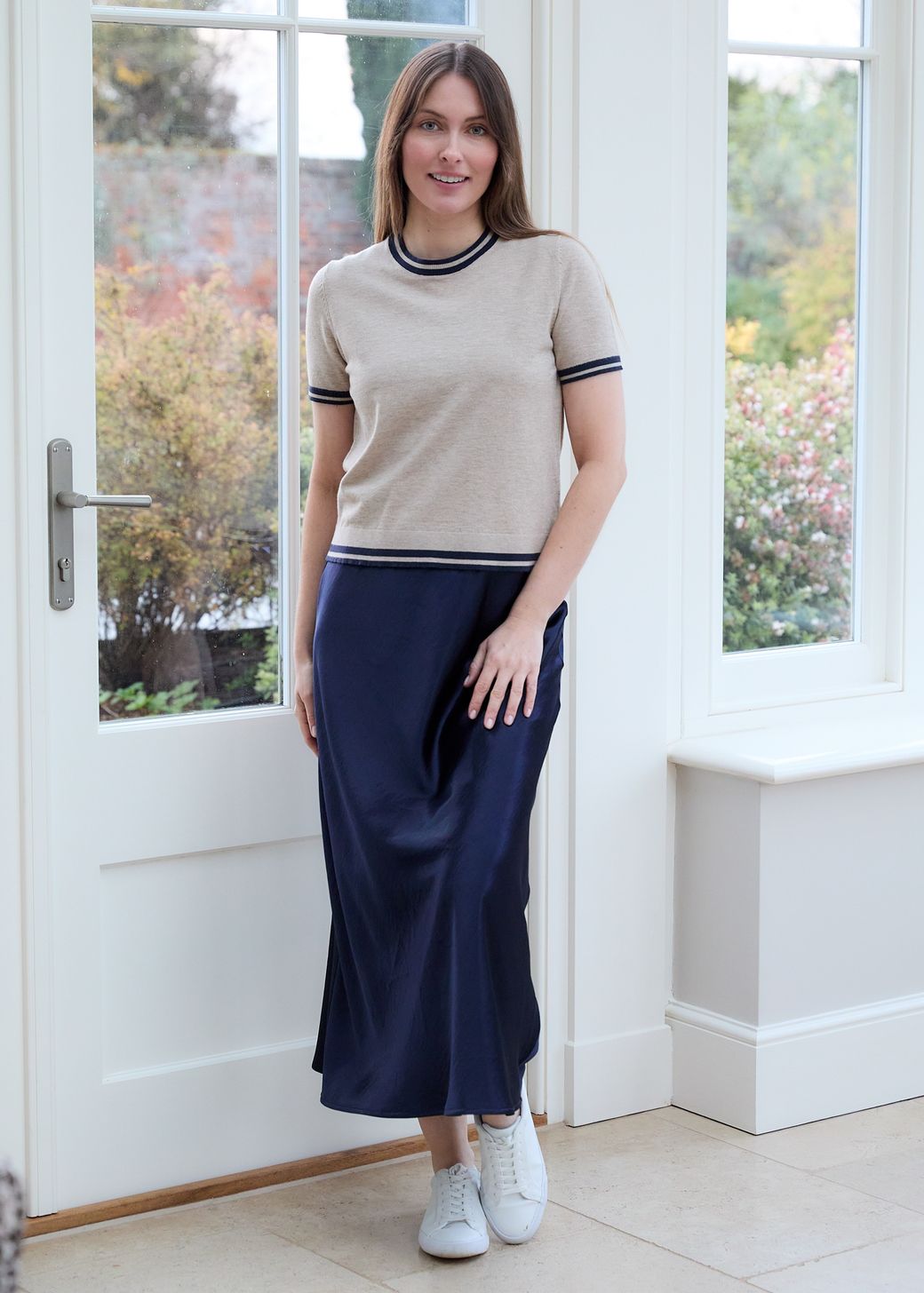 Cashmere Like Crew Neck Tipped Detail Jumper