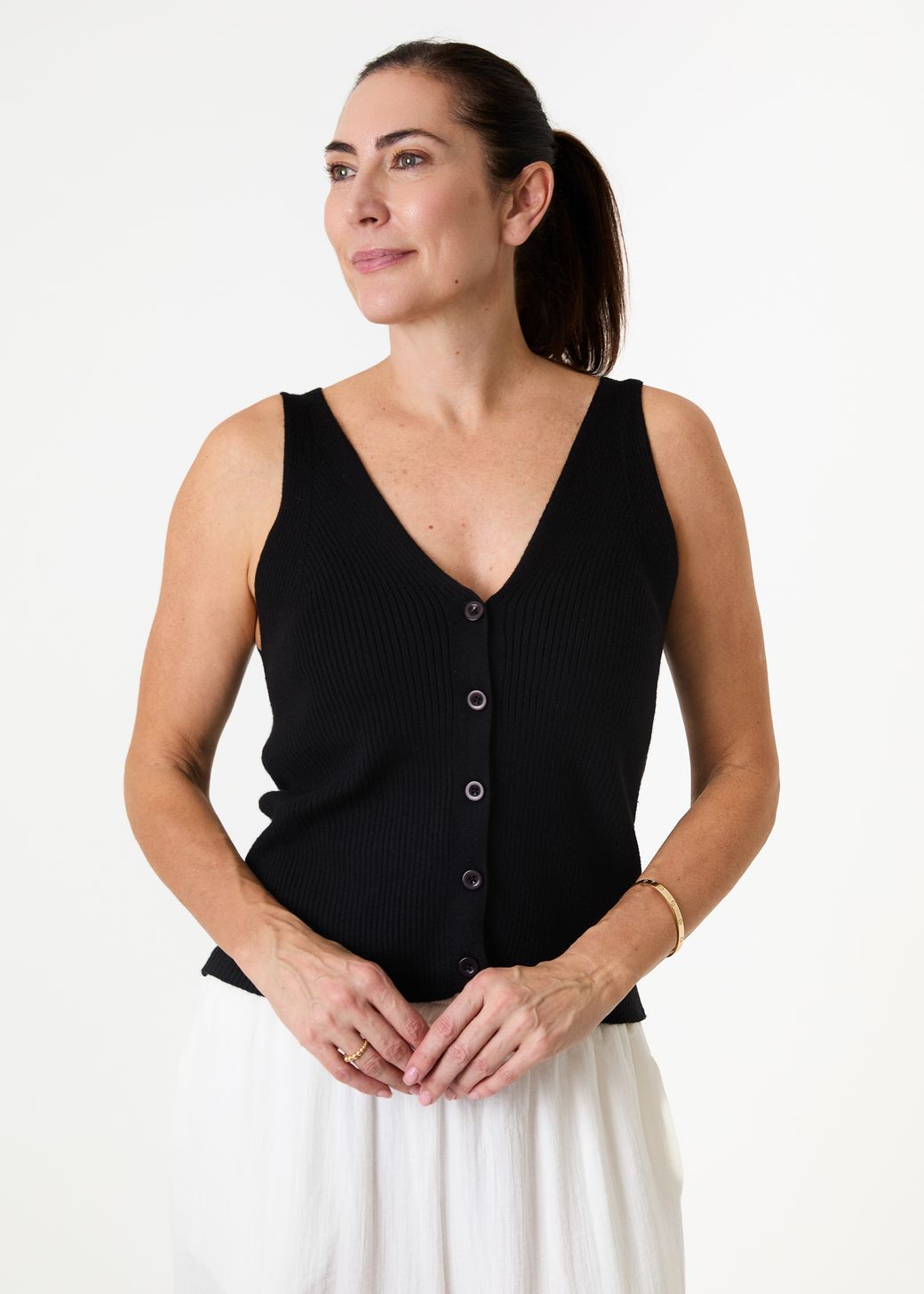 Cashmere Like v Neck Button Through Knitted Vest