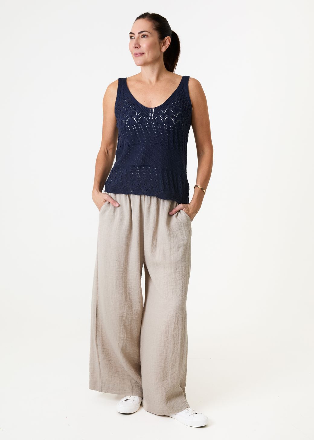 Ripple Elastic Waist Palazzo Pants