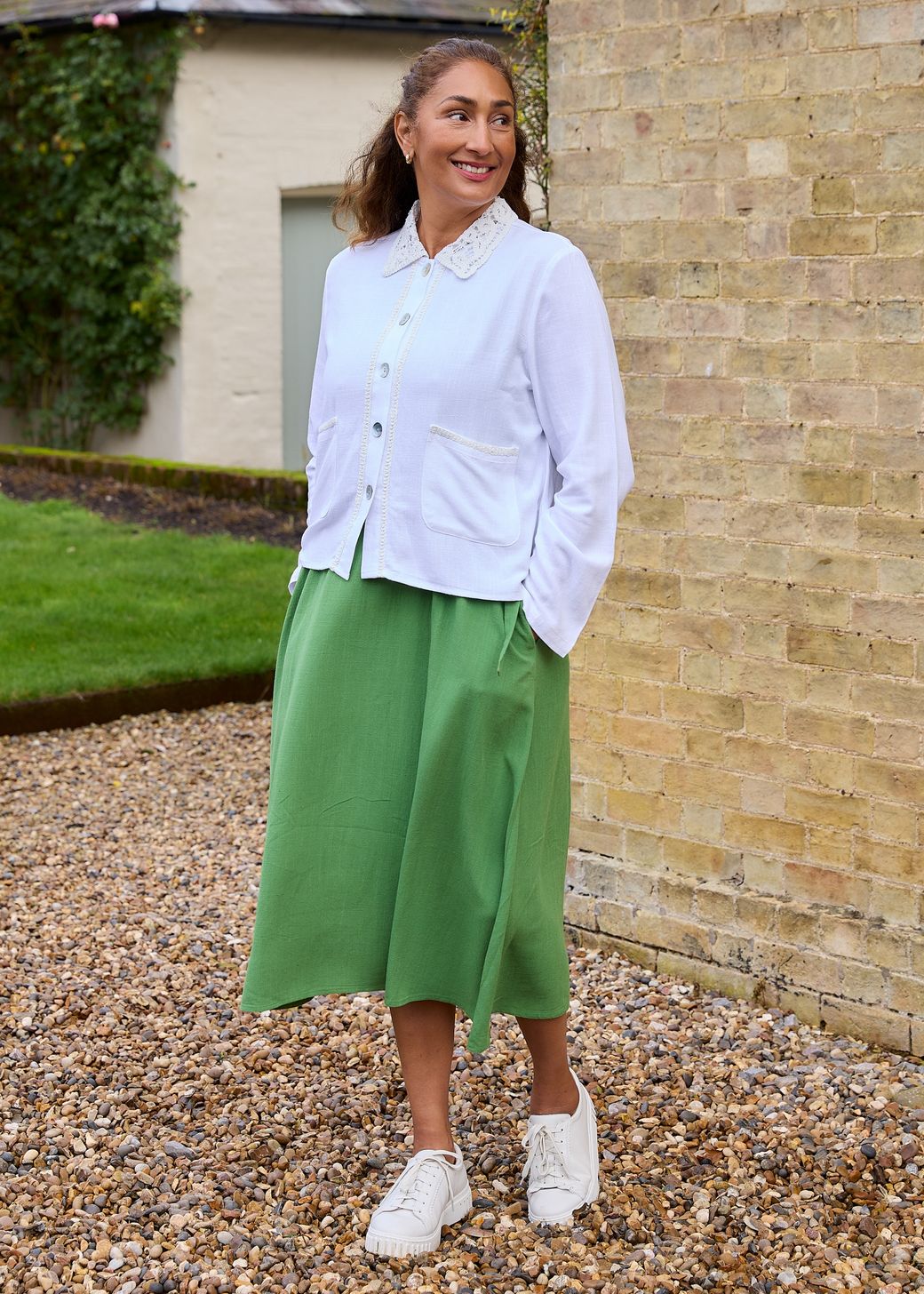 Linen Viscose Crochet Collar Boxy Linen Jacket