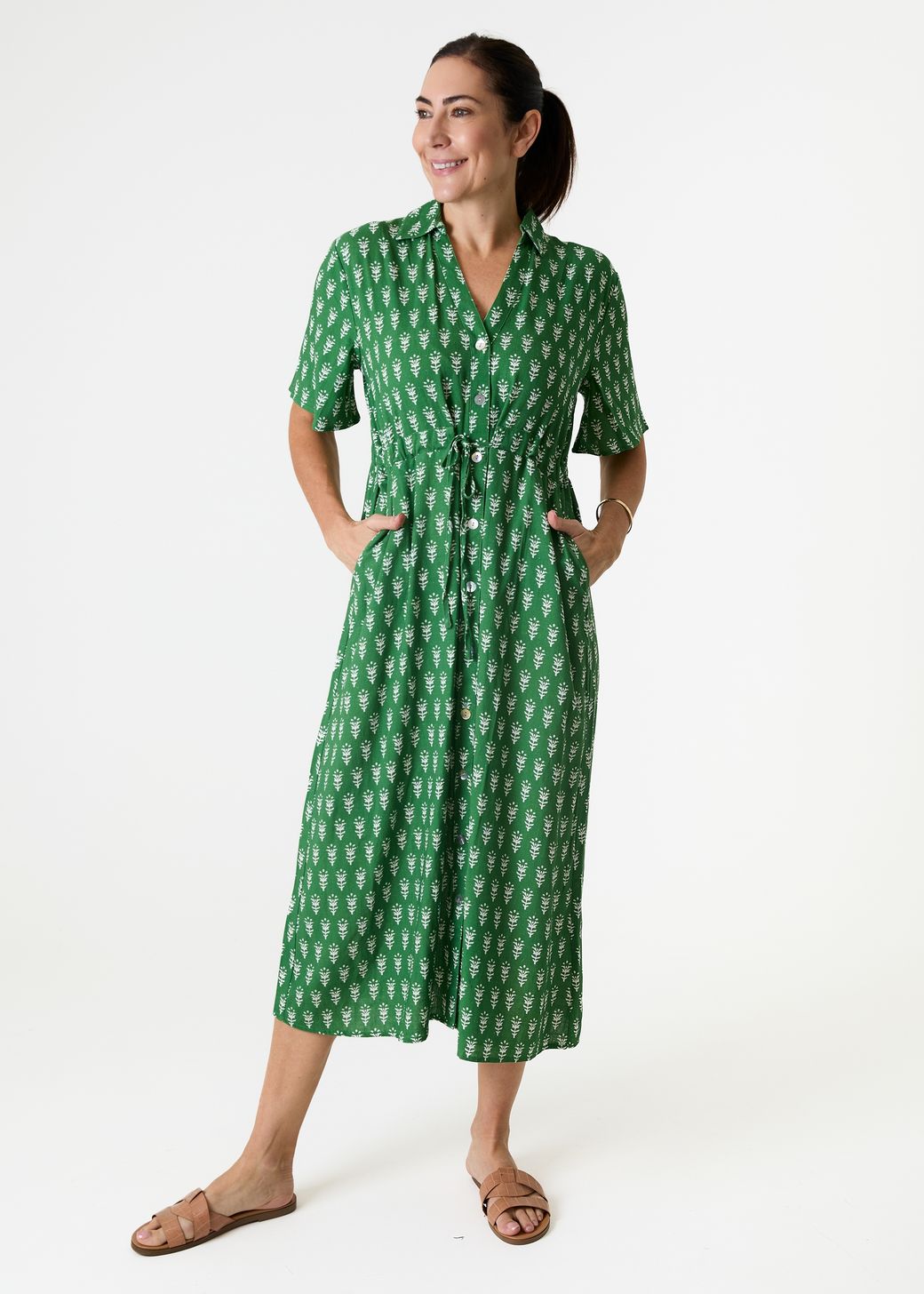 Dainty Floral Block Print Button Through Shirt Dress