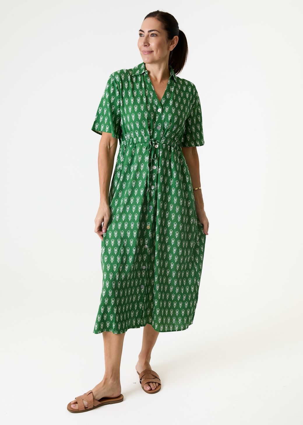 Dainty Floral Block Print Button Through Shirt Dress