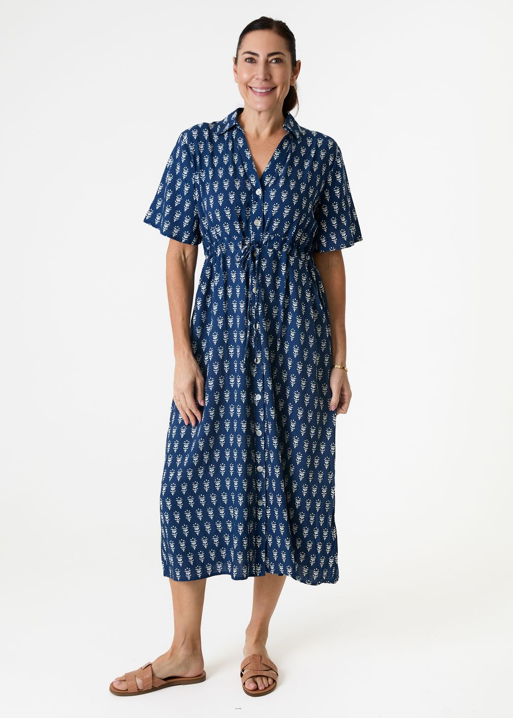 Dainty Floral Block Print Button Through Shirt Dress