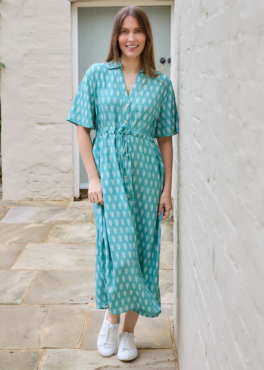 Dainty Floral Block Print Button Through Shirt Dress