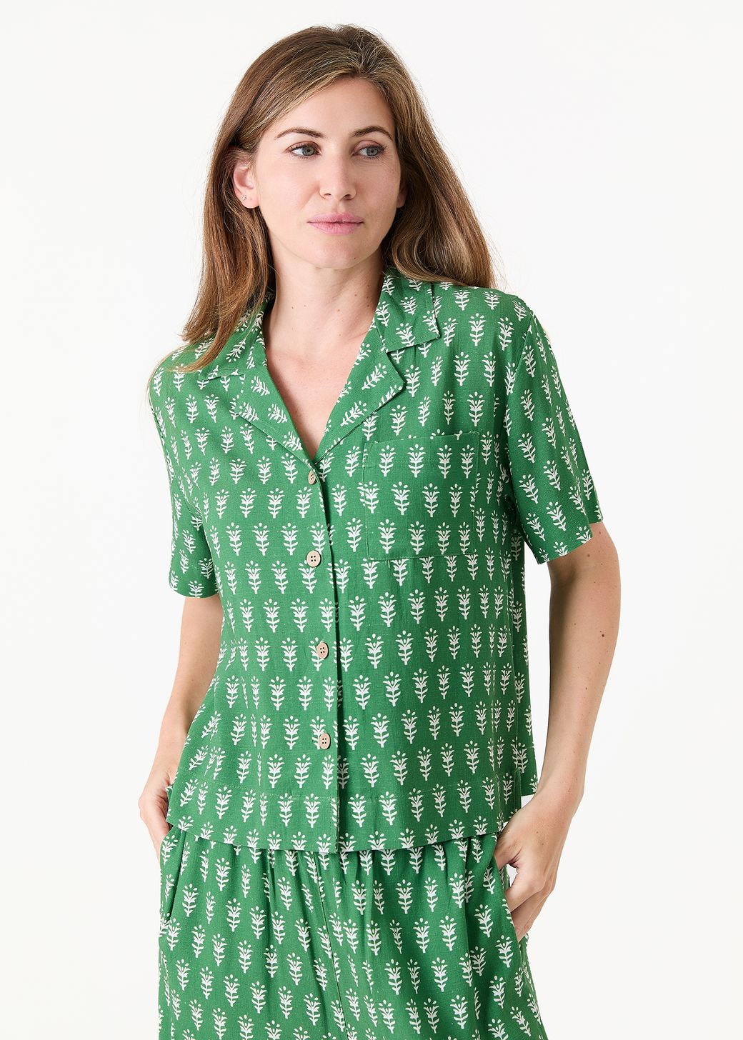 Dainty Floral Block Print Short Sleeve Collar Shirt