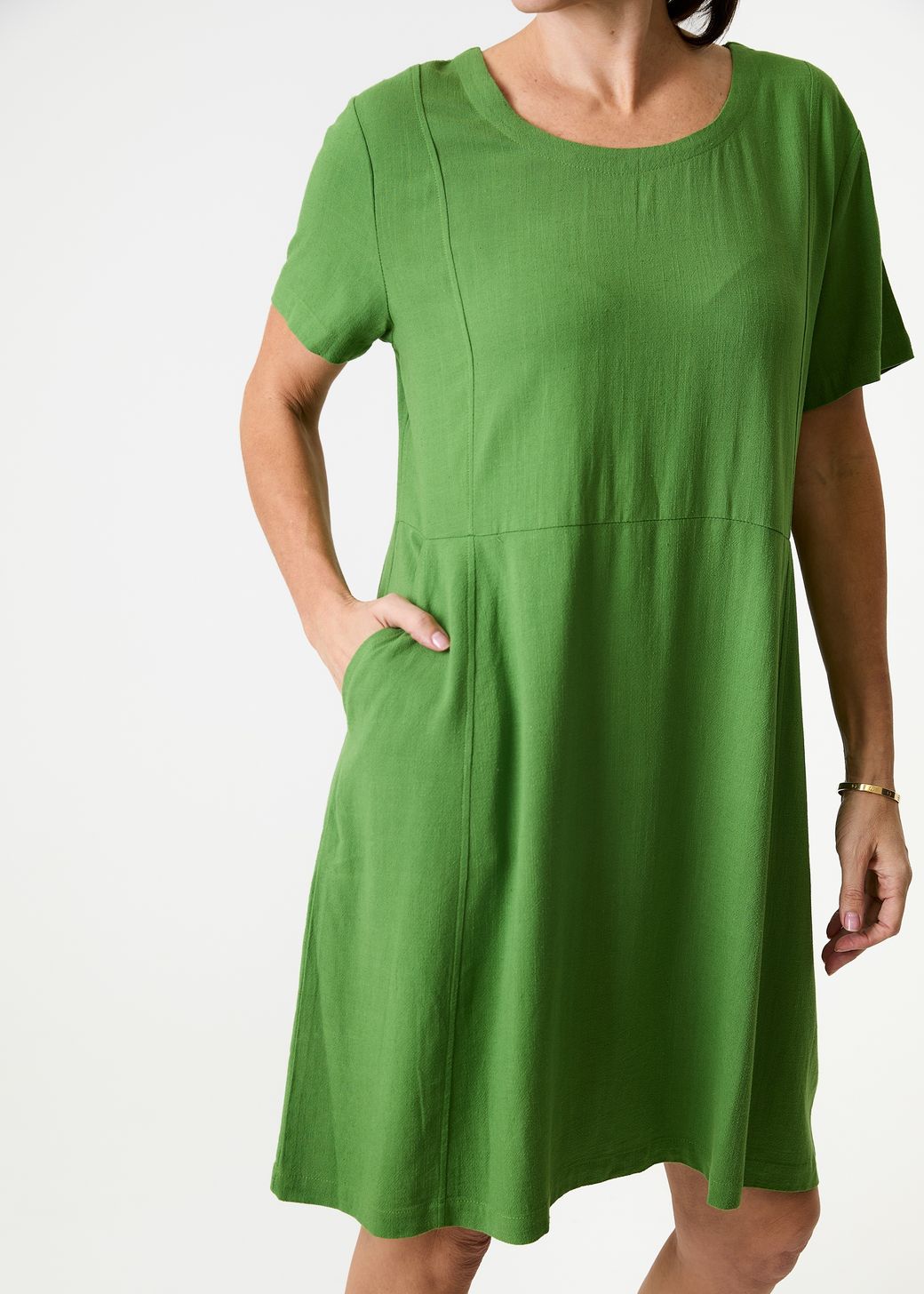 Linen Viscose Panelled Knee Length Dress