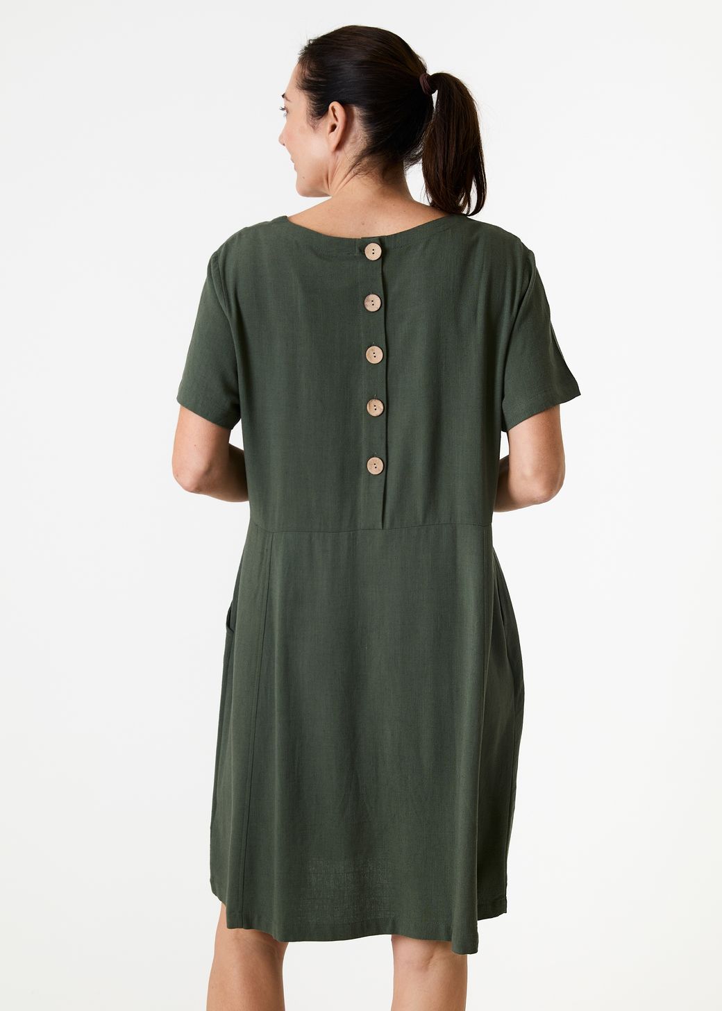 Linen Viscose Panelled Knee Length Dress
