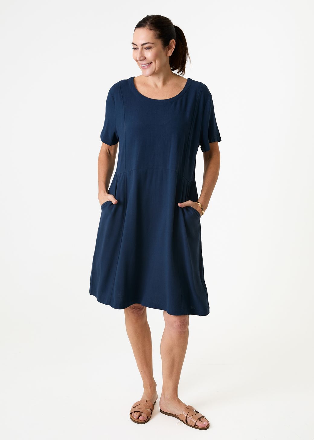 Linen Viscose Panelled Knee Length Dress
