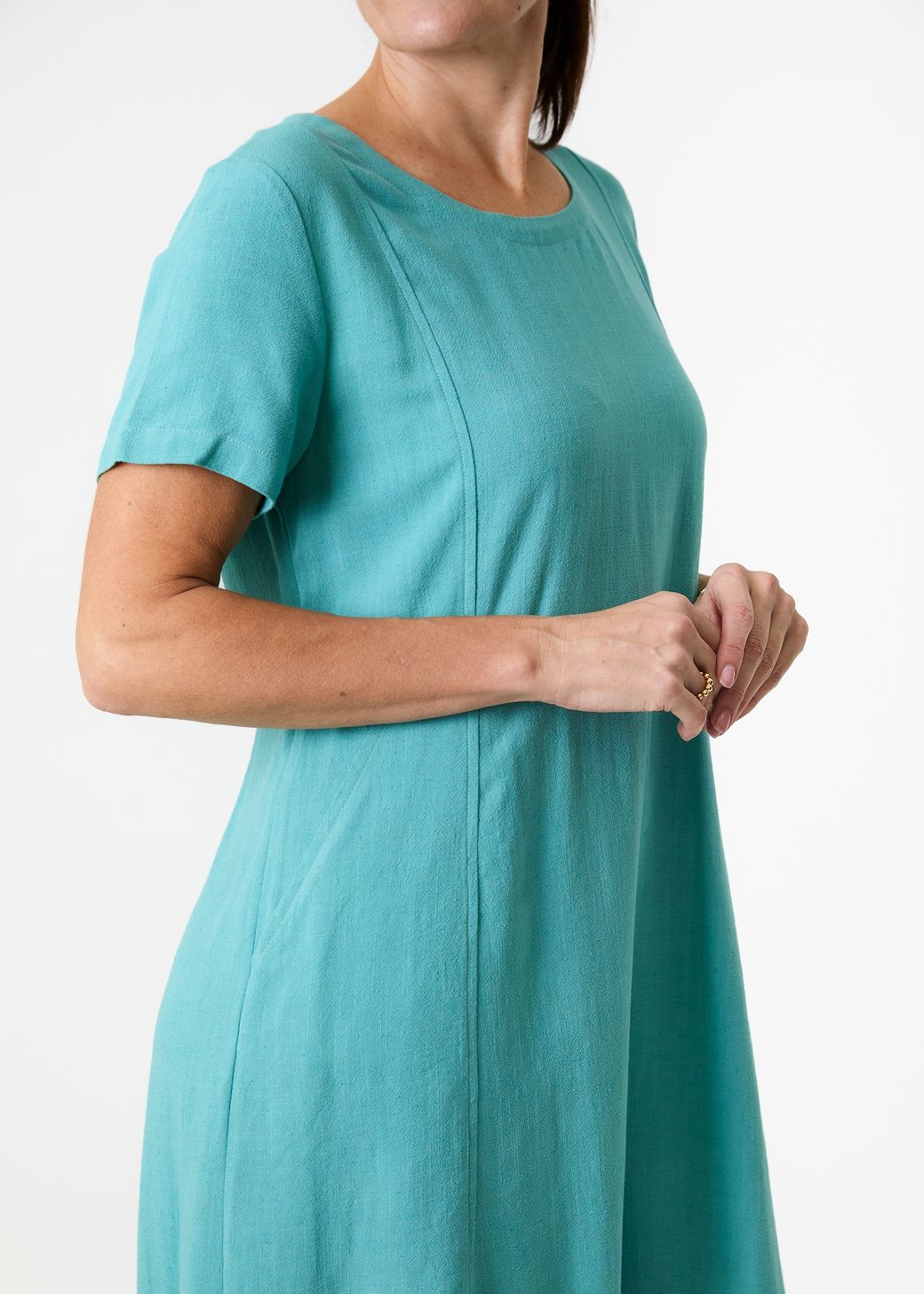 Linen Viscose Panelled Knee Length Dress
