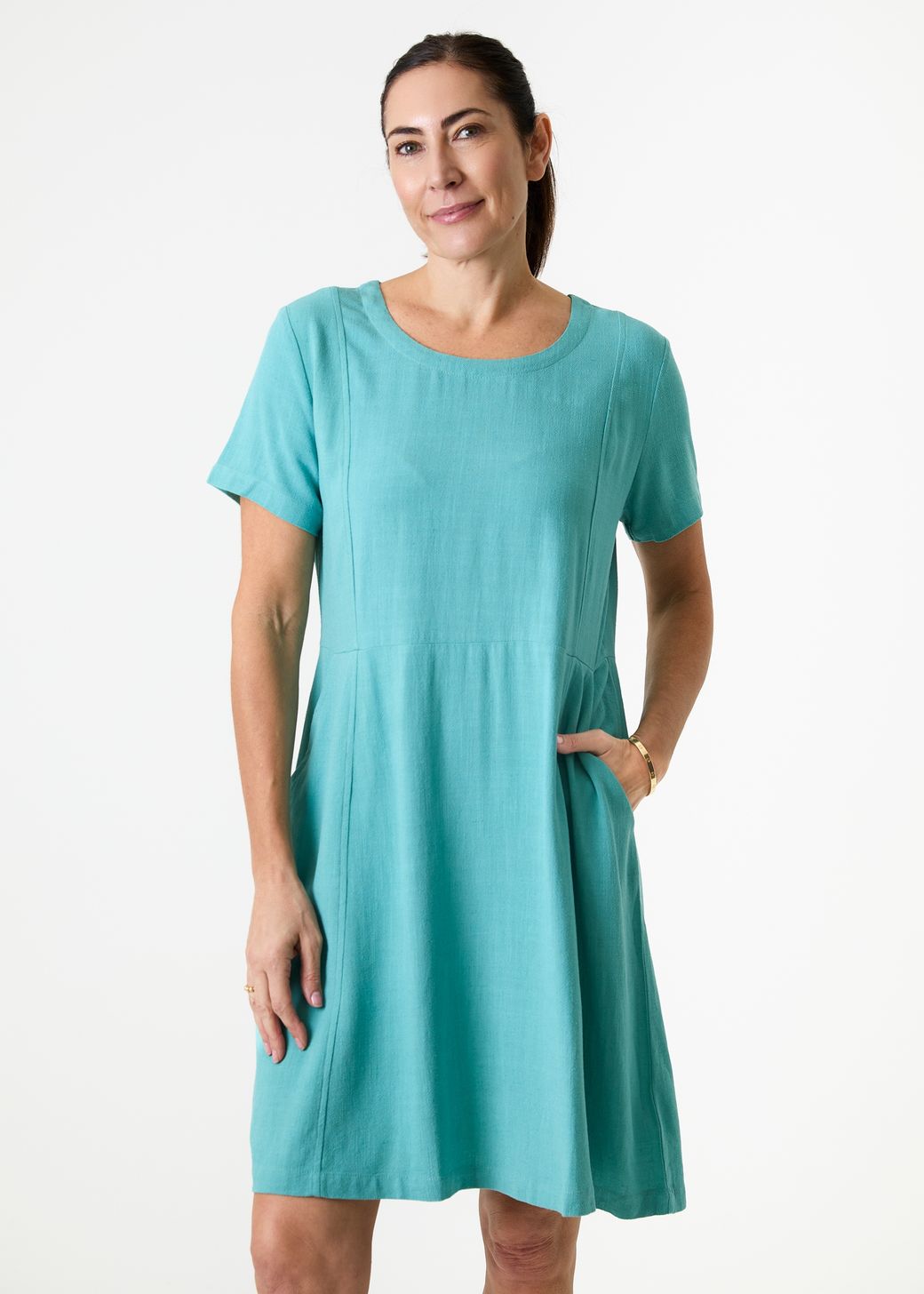 Linen Viscose Panelled Knee Length Dress