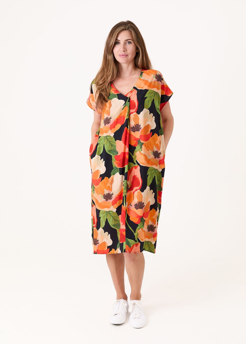 Watercolour Mega Floral v Neck Kaftan Dress