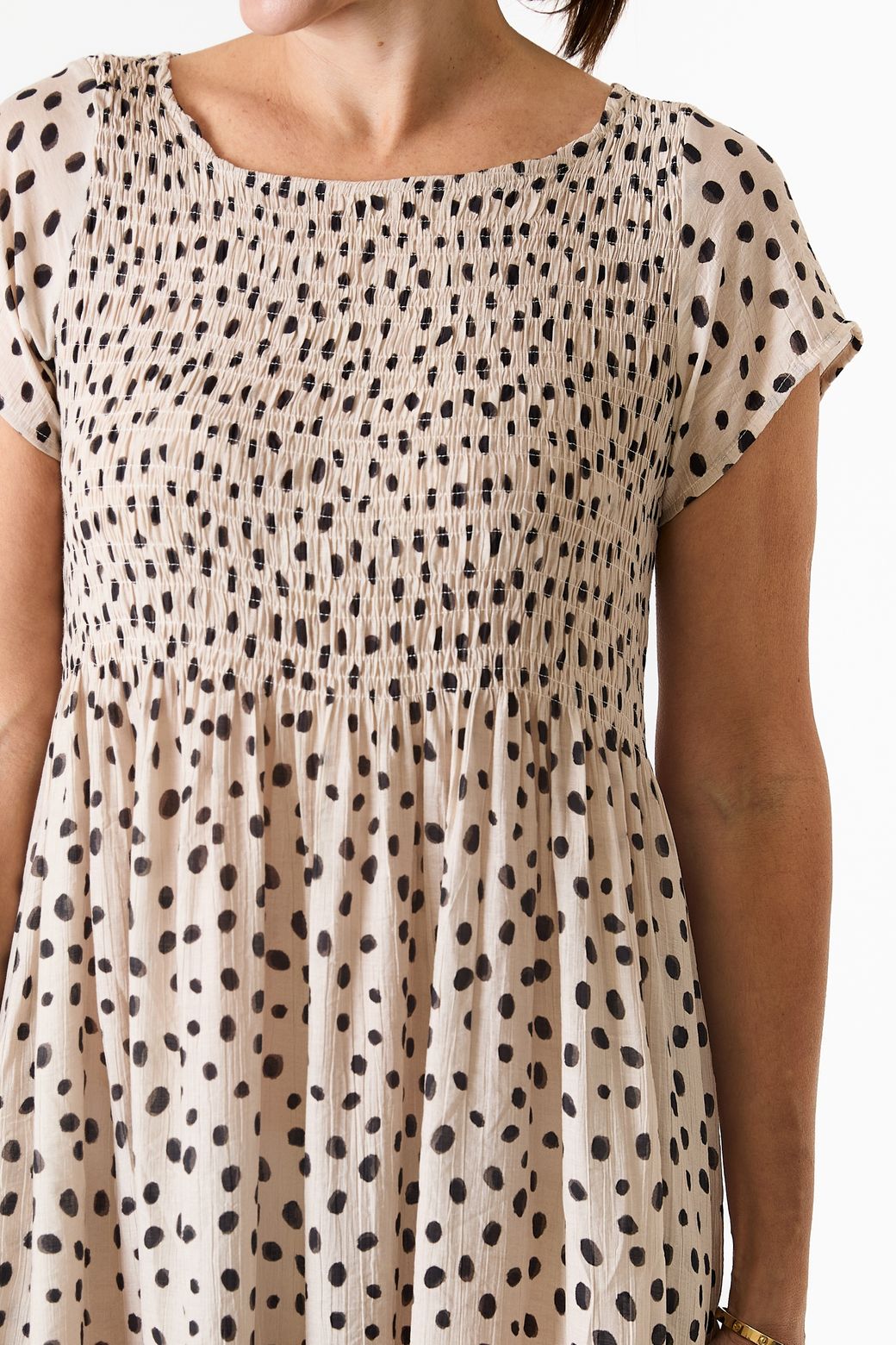 Smudge Spot Short Sleeve Shirring Dress