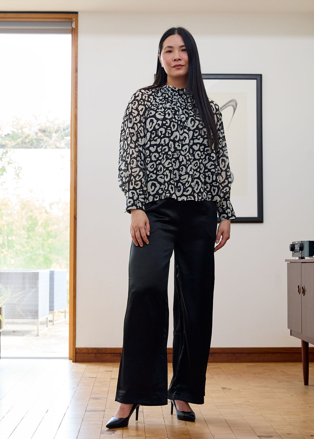 Satin Straight Leg Elastic Waist Trouser
