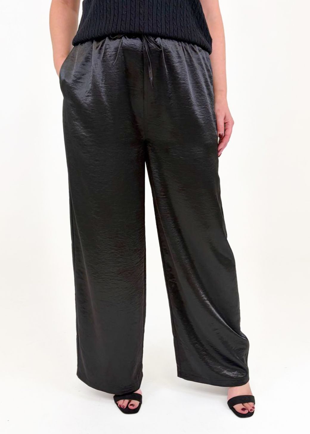 Satin Straight Leg Elastic Waist Trouser