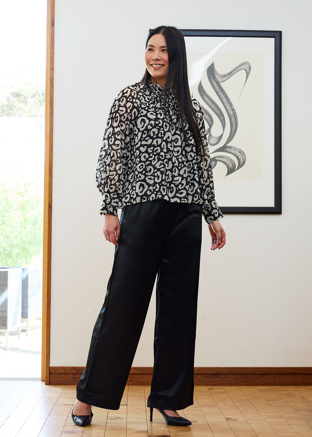 Satin Straight Leg Elastic Waist Trouser