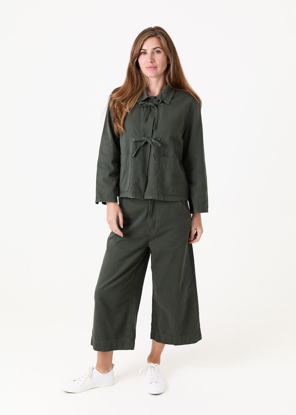Cotton Twill Boxy Tie Front Collar Jacket